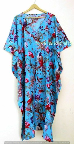 Cotton bird print turquoise - cotton,