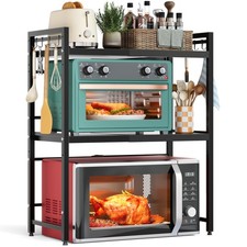 Expandable Microwave Shelf 3 Tier Microwave Stand with 8 Hooks air fryer shelf