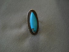 Southwestern Native American Navajo Turquoise Sterl Silver Full Finger Ring 4.25