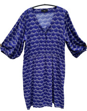 Next UK 20 Dress Blue White, Lace-Up V Neck, 3/4 Balloon Sleeves