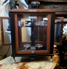 vintage scientific scales  GEORGE & BECKER in wooden display case 