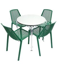 Green Garden Patio Furniture – Round Aluminium Table & 4 Green Stacking Chairs