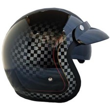 VIPER GLOSS BLACK CHEQUER 500 EVO RETRO CUSTOM CRUISER MOTORCYCLE BIKE HELMET