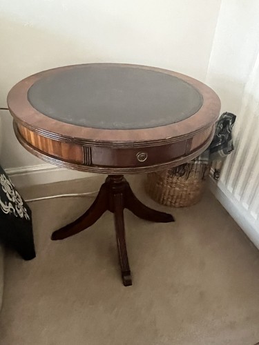 Vintage leather top drum table - vintage,