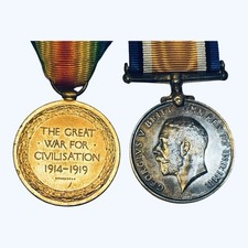 1914-18 BRITISH EMPIRE WWI WAR 2 x SERVICE MEDALS KING GEORGE V UK ARMY GB WALES