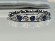 QVC 925 Sterling Silver Simulated Tanzanite & Diamonique Full Eternity Ring UK P