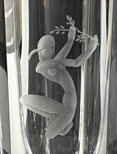 Elis Bergh Art Deco 1937 Swedish Glass Vase Etched Nude Lady Elis Bergh Signed