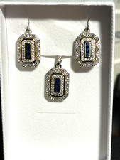 Sterling Silver Sapphire Pendant &  Leverback Earrings Set