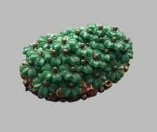Vintage 1930s Miriam Haskell Hand Wired Lucite, Dark Green Floral Brooch
