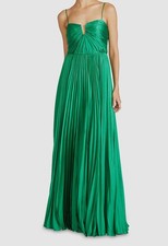ML Monique Lhuillier Women's Green Helena Satin Long Dress Size 12