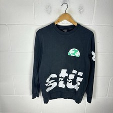 Vintage Stussy Sweatshirt Mens Small Black Spell Out Skater Crew Neck Y2K 00s*