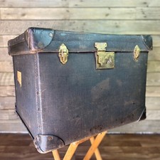 ANTIQUE Edwardian Luggage Trunk, Vintage Hat Storage Box, Old Travel Chest + Key