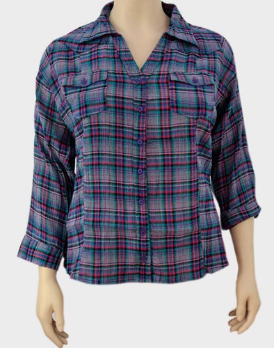 Ladies purple plaid button - purple,