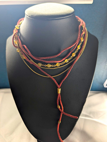 Burgundy suede cord layered - suede,
