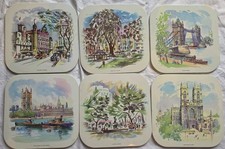 Set Of 6 Metal Retro Small Placemats Coasters London 6.5” x 6.5" From the 1960's