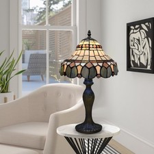 Vintage Tiffany Style 10 inch Table Lamp Multicoloured Stained Glass Shade UK