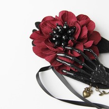 with Red Rose, Halloween, Cosplay, Masquerade, Party Gothic Black Lace Eye Mask