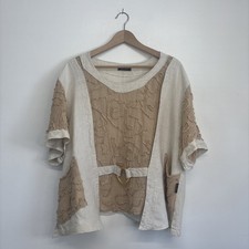 SARAH SANTOS PURE LINEN LAGENLOOK CREAM TUNIC BLOUSE SIZE L