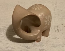 Hand Carved Small Soapstone Elephant Pale Rose with Cream Flower detailing 