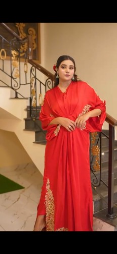 Red silk kaftan maxi dress - silk,