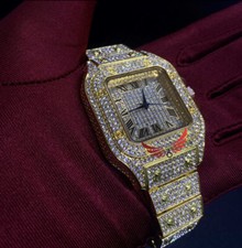 Mens Iced Out Gold Square Face Watch- Luxury Crystal CZ Bling Timepiece