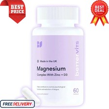 Bettervits Magnesium Glycinate Complex Citrate, Zinc & Vitamin-D3 60 Caps UK!