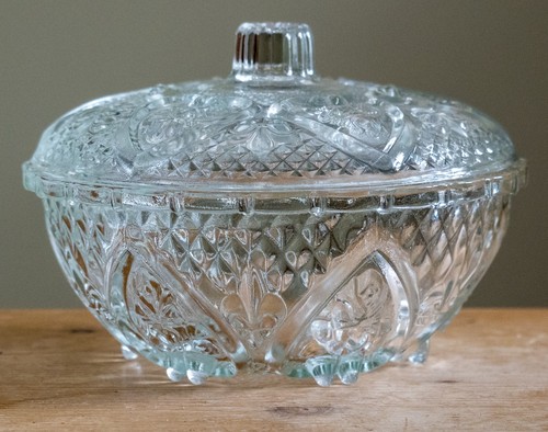 Vintage pressed glass lidded - glass,