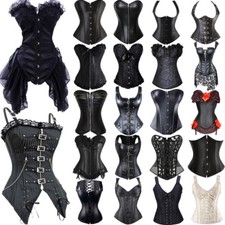 UK Women Bustier Black Steampunk Sexy Corset Waist Training Cinchers Waspie Tops