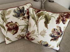 2 x Laura Ashley Gosford Paprika Cushion Covers 40cm Contrast Piping & Back
