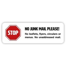 2 x No Junk Mail Stickers - No