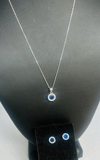 Pendant/earring Set Silver 925 Sapphire/white Stones 18”chain 0.75cm Studs