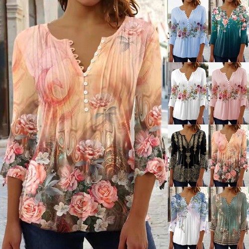 Boho women button neck - v,