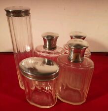 TOP QUALITY ART DECO STYLED FRENCH 5-PIECE DRESSING TABLE SET WITH SILVER TOPS