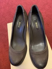 Ecco Size 4 Dark Brown Leather Heeled Ladies Shoes