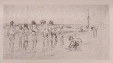 1904 CONEY ISLAND ETCHING NEW YORK KIDS PLAYING MAURICE H. STERN