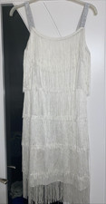 1920s Flapper Dress Lady Great Gatsby Fancy Dress Costume  White Size 14-16