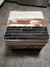 Madge 16" in Square Ottoman with 2 18" pillow set Made in India. 100% Cowhide