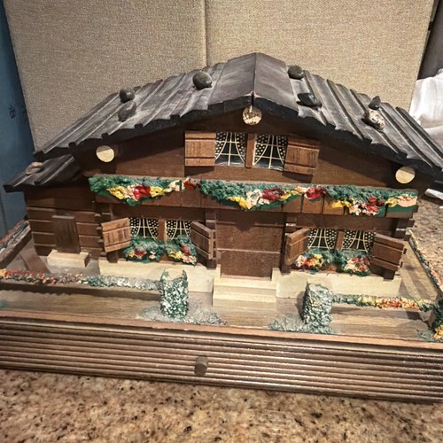 Vtg swiss chalet music box - swiss,