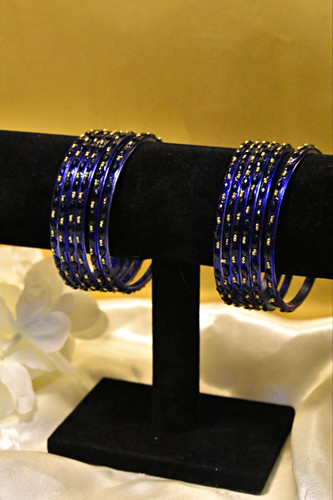 Blue gold tone glass bangle - blue, &