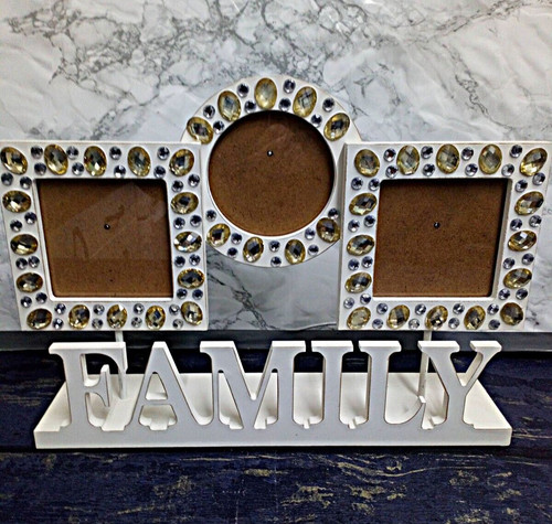 White wooden jewelled family - jewelled,