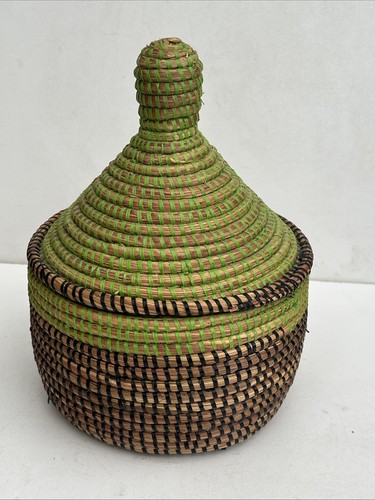 Handmade woven basket with lid - handmade,