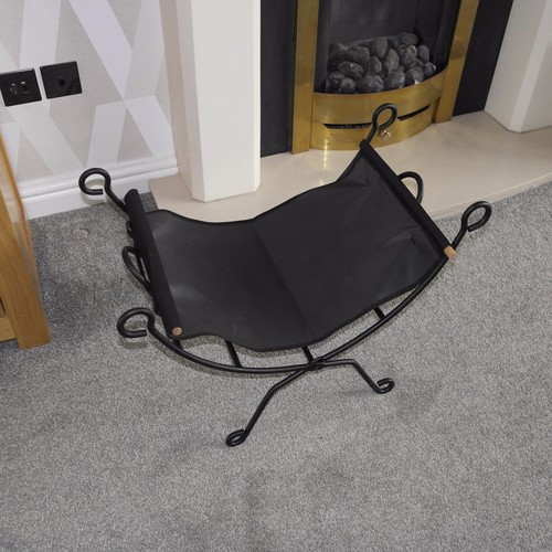 Folding black steel log holder - folding,