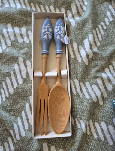 Wooden serving spoon fork - wooden,