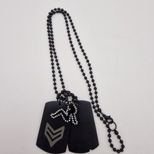 Sergeant Metal Dog Tags on Chain with Girl Charm Rhinestone Pendant Necklace