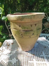 Old Hand Thrown Clay Fluted Garden Plant Pot 9" High Frost Proof