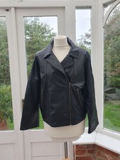 Reiss Ballie Lambs Leather Cropped Oversized Biker Jacket Size M Black Blouson