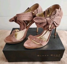 Dune Black Sand Taupe Beige Brown Suede Peep Toe Diamante Bow Shoes UK 7 / 40