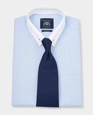 Savile Row Company Men's Classic Fit Blue & White Stripe Pin Collar Formal Shirt