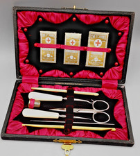 Antique Warranted Sheffield Cutlery Sewing Kit in Case - Needles Crochet Hooks