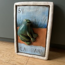 Vintage Handmade Mexican Terracotta Wall Plaque Teaching Aid La Rana Frog